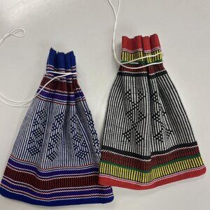 Pair of Handwoven Southeast Asian Drawstring Bags | Tribal Cotton Pouches I